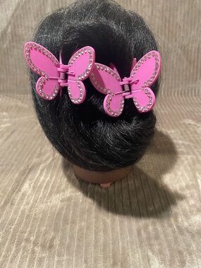 Pink Butterfly Hair Clips with Kids - Rhinestone Accent